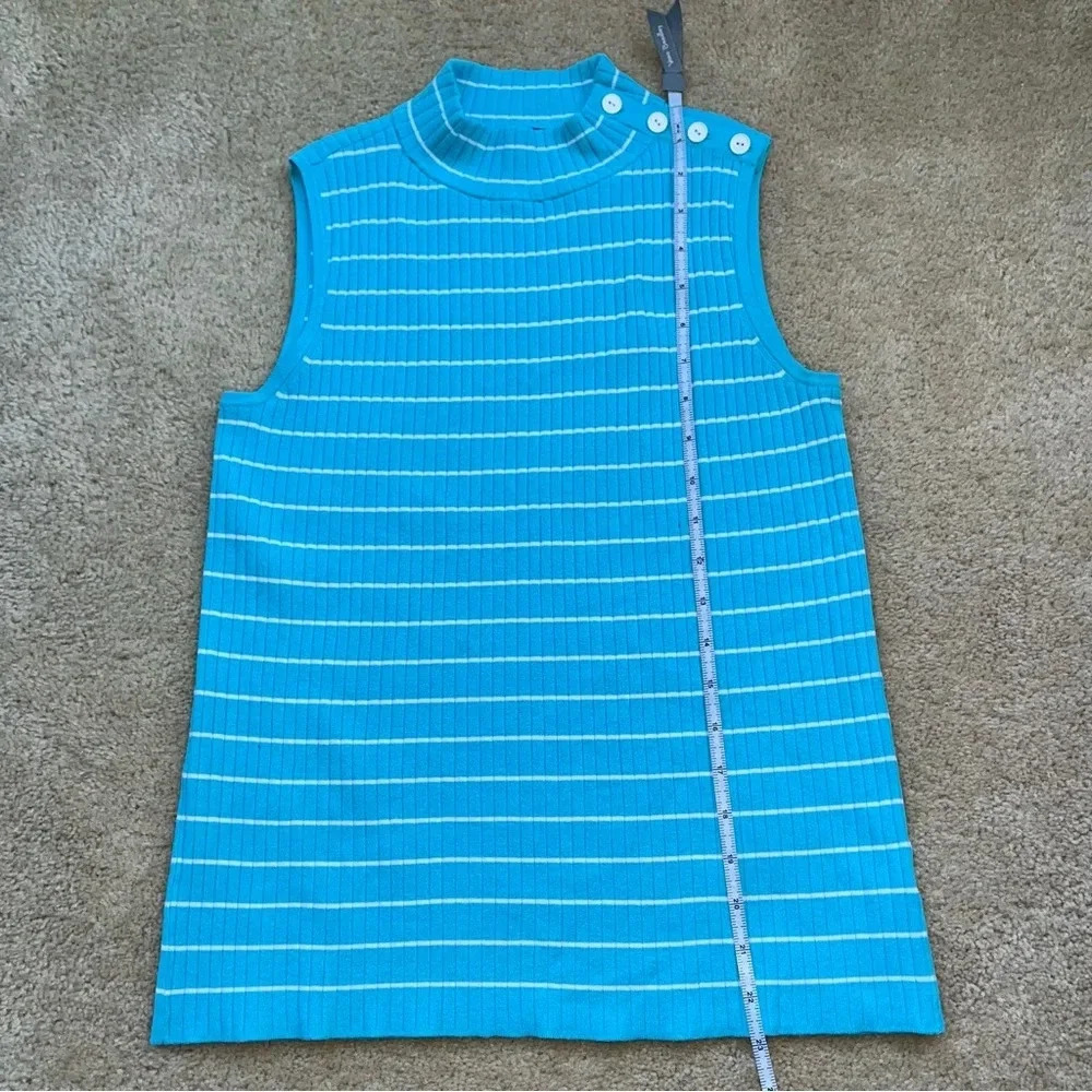 Talbots Turquoise Blue Rib Knit Striped Mock Neck Sleeveless Sweater - S - EUC - Picture 2 of 7